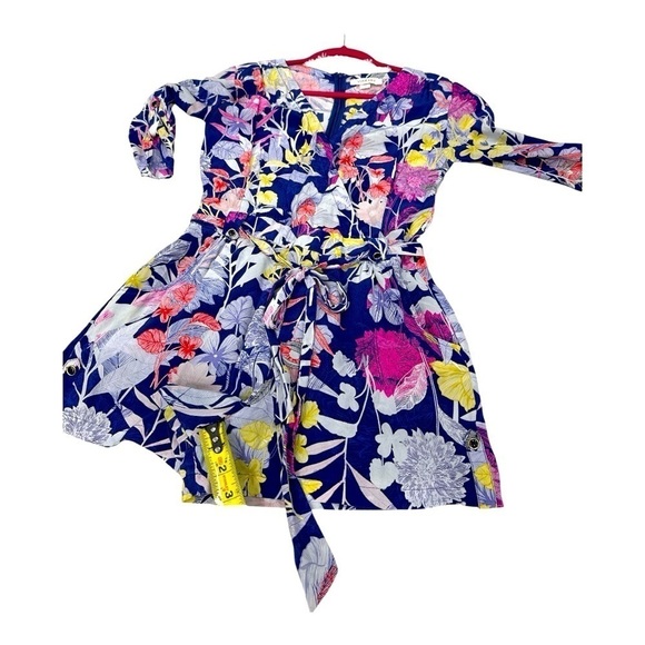 Yumi Kim Blue Floral Silk "Liz" Romper 3/4 Sleeve Silk With Pockets size xS - Picture 16 of 17